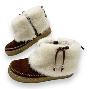Laidback London Sundance Boot‎ Suede Shearling Shoe Slipper Moccasin Tan Cream